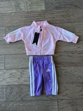 NWT adidas Pink zip up with Purple Track Pants Set 0-3 months